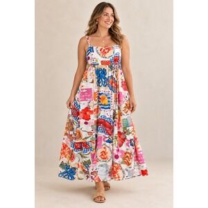 Paper Heart Patchwork Maxi Dress Womens L Multi Lobster Martini Sundress